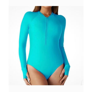 RELLECIGA Blue Long Sleeve One Piece Swimsuit L